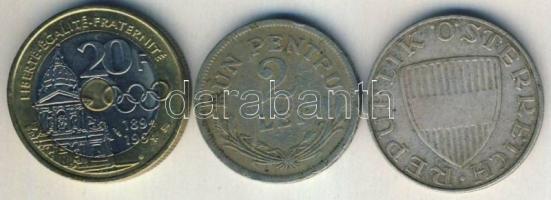 Vegyes: Ausztria 1967. 10Sch Ag + Románia 1924. 2L Ag + Franciaország 1994. 20F T:2,3