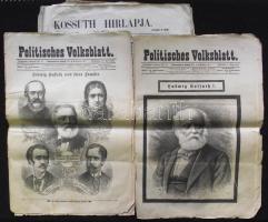 1848-1894 Kossuth-gyűjtemény: A Kossuth hírplaja c. újság 1848.12.31. száma valamint a Politisches Volksblatt c. budapesti német nyelvű újság 10 KOssuth Lajossal foglalkozó száma 1894 márciusából. Gyásszám és visszatekintések Kossuth életére / Kossuth collection: 10 German German language newspapers issued in Budapest from 1894 March regarding Kossuth`s death and life, plus one copy of the Kossuth Hirlapja from 1848