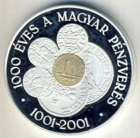 2001. 1000 éves a magyar pénzverés bicolor Ag emlékérem T:PP
