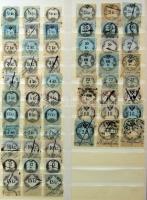 1858 Illetékbélyeg sor 1/2 kr-tól 5Fl ig nagyrészt 3 példányban összesen 57 db bélyeg / 57 document stamps from the 1858 issue