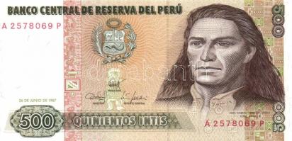 Peru 1987. 10I + 50I + 100I + 500I + 1988. 1000I + 1988.28.6. 5000I + 10.000I + 50.000I T:I