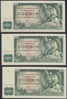 Csehszlovákia 1961. 100K "X 55" széria (3x) egymást követő sorszámmal T:II+