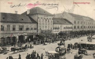 Szepsiszentgyörgy main square with the shops of Bikfalvi and Herman Berkovics