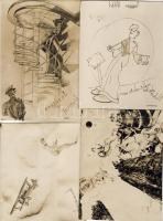 Ca. 1940 4 db repülős karikatúra/ 4 Stk Flieger-Karikatur