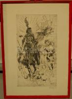 Pituk József (1906-1991): Látomás, rézkarc-papír, jelzett, keretben 45x63 cm