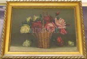 cca 1900 Mesterházy Dénes: Rózsák csendélet, olaj-farost, jelzett, szép keretben 31x41 cm