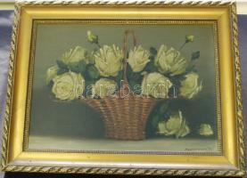 cca 1900 Mesterházy Dénes: Rózsák csendélet, olaj-farost, jelzett, szép keretben 31x41 cm