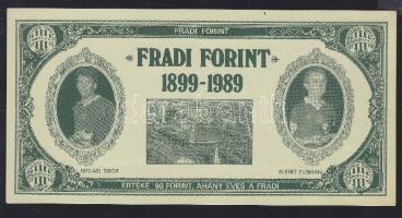 1989. 90Ft névértékű "Fradi Forint" Nyilasi, Albert, Toldi, Sárosi fényképével T:I-