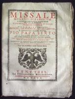 Missale Romano-Seraphicum... Venetiis, ex typograohia Balleoniana, 1790 Latin nyelvű Velencében nyomtatott nagyméretű misekönyv felvágatlanul, szép állapotban / Latin mass-book in nice condition 56p