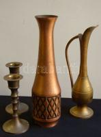 Kis réz tétel: 2 kis gyertyatartó + 2 vázácska