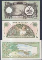 Uganda 1982. 5Sh + Maldív-szigetek 1983. 2R + Biafra 1968-69. 1Ł T:I