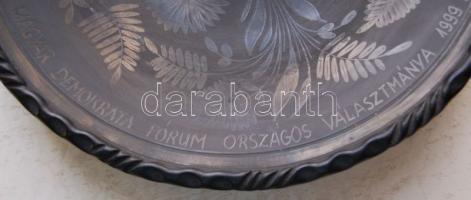 Nagyméretű fekete kerámia tál ifj. Fazekas Lajos Nádudvar jelzéssel d:39 cm