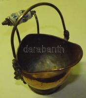 Régi réz gyújtóstartó porcelán fogókával 17 cm