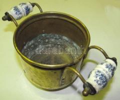 Régi réz gyújtóstartó porcelán fogókával 10 cm