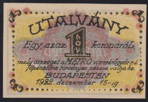 Budapest / Metro Vízmérőgyár Rt. 1922. 1K utalványa T:I