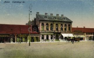Makó Széchenyi tér a Korzó Szállodával, Kiss Károly temetkezési intézetével és Weisz Mór kereskedésével