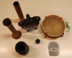 Vegyes bolha tétel: dob, váza, ágyú töltényhüvely, kerámia váza, kerámia kulacs, stb