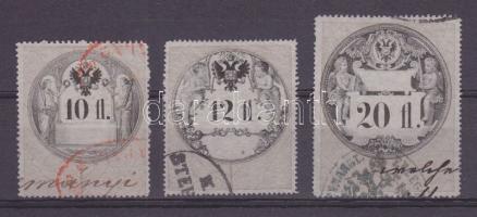 1858 Okirati illetékbélyeg 10Ft, 12Ft, 20Ft