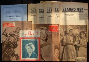 Vegyes nyomtatvány tétel: Szabad Nép, a Hét, Magyar Rádió, Színház-Mozi, Nők lapja, Tenor-áriák kotta