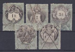 1868 Határőrvidék illetékbélyegek 1Ft, 2Ft, 3Ft, 5Ft, 20Ft (kisebb hibák)