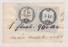1858 2kr Hirdetvénybélyeg + 5kr okmánybélyeg kivágáson