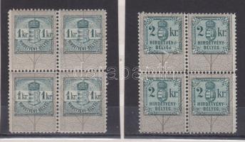 1891 Hirdetvénybélyeg 1kr, 2kr négyes tömbökben