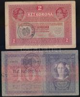 1902-1916. 1K, 2K, 10K, 20K, 1000K összesen 8db bankjegy román felülbélyegzésekkel! T:III