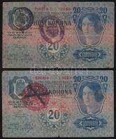 1902-1916. 1K, 2K, 10K, 20K, 1000K összesen 8db bankjegy román felülbélyegzésekkel! T:III