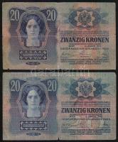 1902-1916. 1K, 2K, 10K, 20K, 1000K összesen 8db bankjegy román felülbélyegzésekkel! T:III