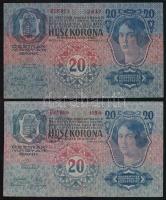 1912. 100K + 1913. 20K (2x) +  1914. 50K mind "Ó-Becsei Járás..." felülbélyegzéssel! T:II,III