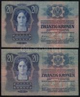 1912. 100K + 1913. 20K (2x) +  1914. 50K mind "Ó-Becsei Járás..." felülbélyegzéssel! T:II,...