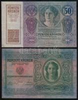 1912. 100K + 1913. 20K (2x) +  1914. 50K mind "Ó-Becsei Járás..." felülbélyegzéssel! T:II,...