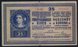 1918. 25K hullámos hátlap, 3000 feletti sorozat "III. Hadtest Szervező Csoportja" bélyegzéssel T:III