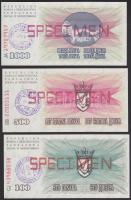 Bosznia-Hercegovina 1992. 10D + 25D + 50D + 100D + 500D + 1000D "AA 00000000" sorozatszámm...