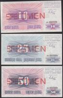 Bosznia-Hercegovina 1992. 10D + 25D + 50D + 100D + 500D + 1000D "AA 00000000" sorozatszámm...