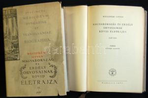 Weszprémi István: Magyarország és Erdély orvosainak rövid életrajza 2 kötet. Első száz, Második száz - második rész. Ford.:Kővári Aladár. Bp., 1960 Medicina. Az első kötet 1100, a második 550 példányban jelent meg! Aranyozott egészvászon kötésben hibátlan állapotban. Eredeti, néhol szakadt papírborítóval.