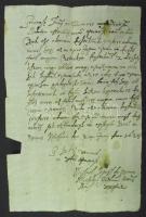 1628 Nemeskosztolány bírája által írt latin nyelvű cito, cito, citissime levél Körmöcbányára melyben a Főispán érkezését érintős előkészületekről, ír, szárazpecséttel  / Cito cito citissime letter from Zemianske Kostolany to Cremnitz with dry-seal preparing the bailiff`s arrival