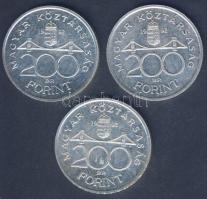 1992. 200Ft Ag "MNB" (3x) T:2,2-