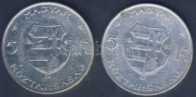 1947. 5Ft Ag (2x) "Kossuth" T:3+ ph