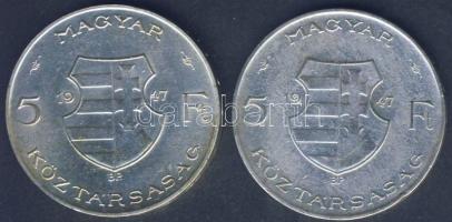1947. 5Ft Ag (2x) "Kossuth" T:2-,3 ph