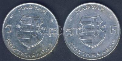 1947. 5Ft Ag (2x) "Kossuth" T:3+