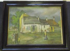 Csernó Judit (1925-2000): Tanya, akvarell-papír, jelzett, keretben 30x39 cm, apró hibákkal