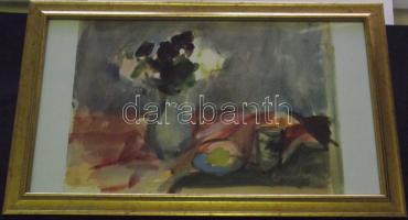 Halmágyi Sára: Virágos csendélet, akvarell-papír, keretben 29x47 cm