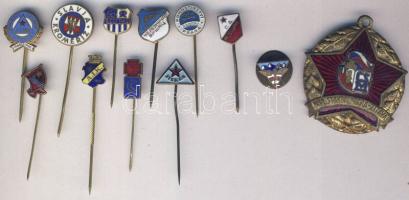 11 different enamelled pins + 1891. "Allmänna Idrottsklubben Fotboll" Swedish football team enamelled pin T:1