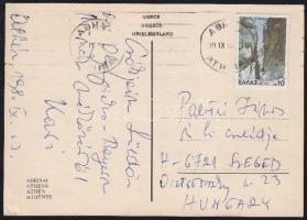 Palotai Károly labdarúgó aláírása egy Olympiakos-Bayern meccsről küldött képeslapon