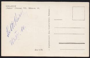 Solti Károly aláírása egy Kulacs éttermet ábrázoló képeslapon