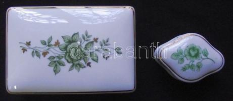 2 db Hollóházi jelzéssel ellátott virágokkal díszített porcelán ékszertartó / 2 pcs Hollóházi chinaw...