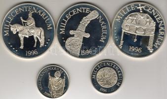 1996 "Millecentenárium" 5db teljes sor ezüst 310,28gr T:PP RRR!!! Fa díszdobozban!
