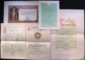 Nagy vegyes nyomtatvány tétel: bizonyítványok, oklevelek, osztályképek, okiratok, szakácskönyv 1934,...