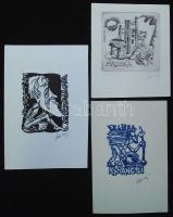 Karancsi Sándor (1932-2003): 3 db Ex libris rézkarc-papír, linómetszet jelzett 10x12 cm